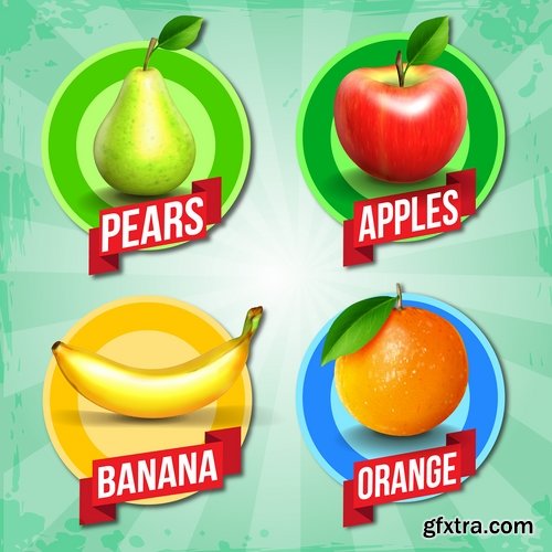 Collection label food meal pizza restaurant fast food fruit banana watermelon 25 EPS