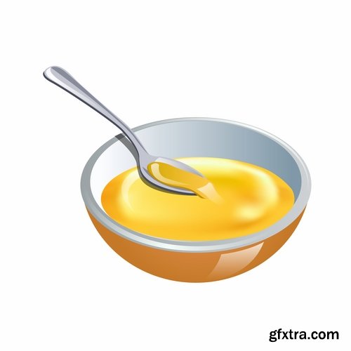 Collection of realistic icon picture food fruit meat milk bottle honey 25 EPS