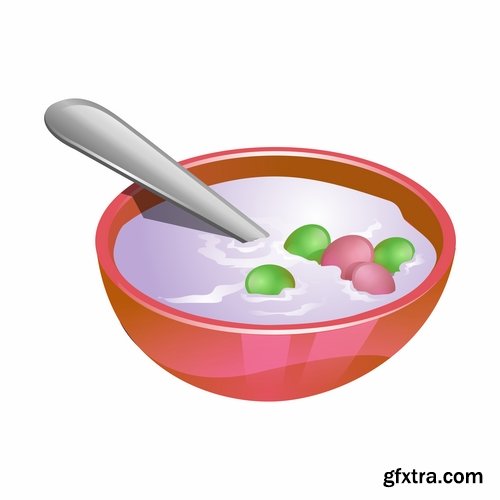 Collection of realistic icon picture food fruit meat milk bottle honey 25 EPS