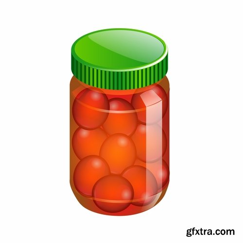 Collection of realistic icon picture food fruit meat milk bottle honey 25 EPS