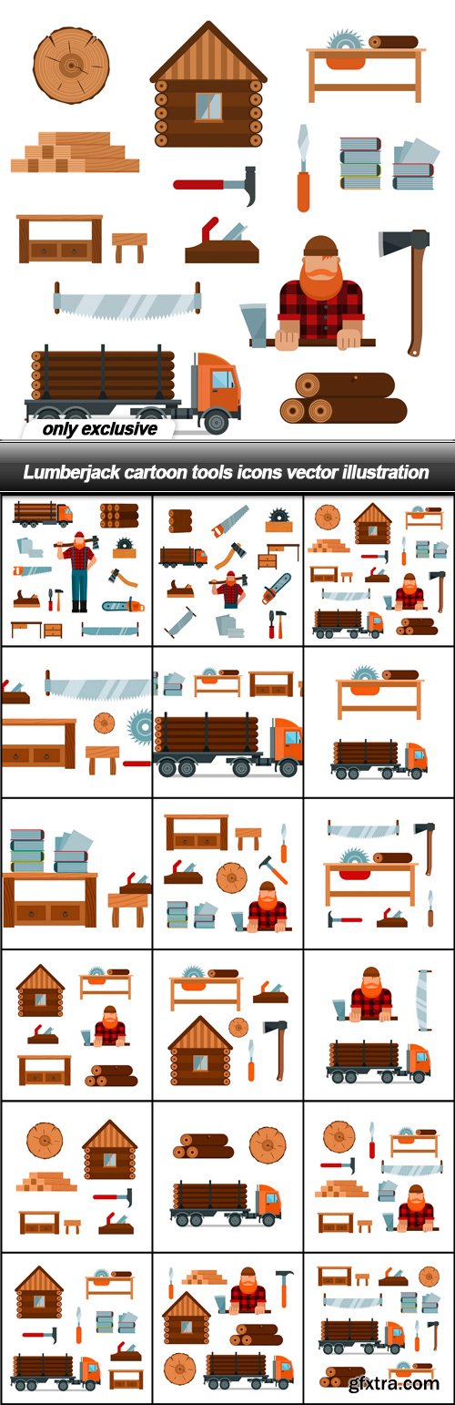 Lumberjack cartoon tools icons vector illustration - 18 EPS