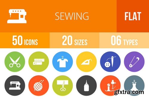 CreativeMarket 50 Sewing Flat Round Icons 1152756