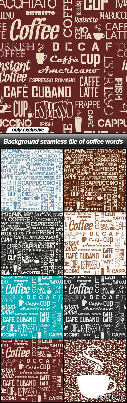 Background seamless tile of coffee words - 8 EPS