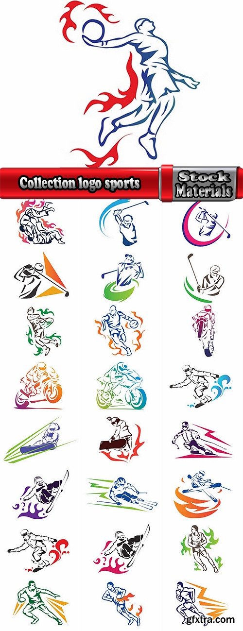 Collection logo sports icon ski snowboard soccer wrestling tennis 25 EPS