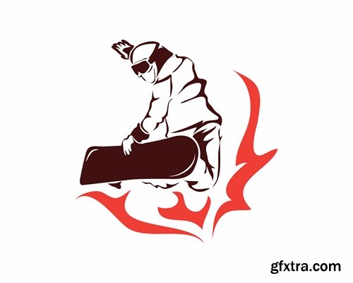 Collection logo sports icon ski snowboard soccer wrestling tennis 25 EPS