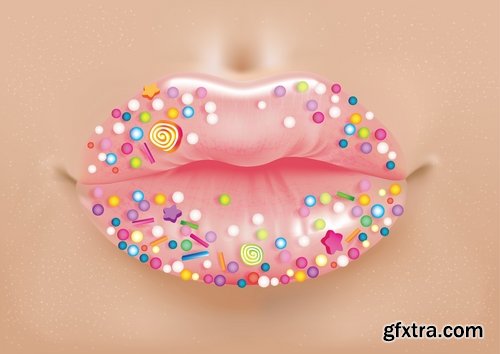 Collection of female lips glamor beauty makeup lipstick smile 25 EPS