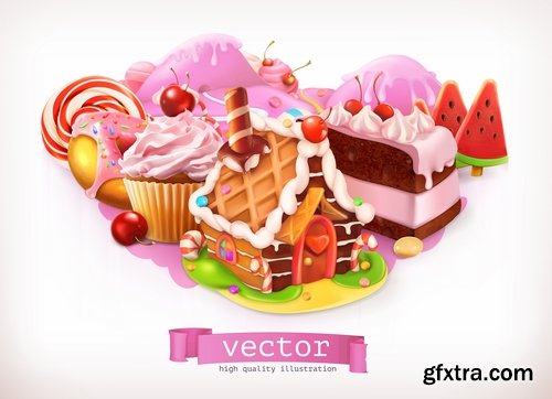 Collection of realistic illustration of vegetables fruits berries vector image 25 EPS