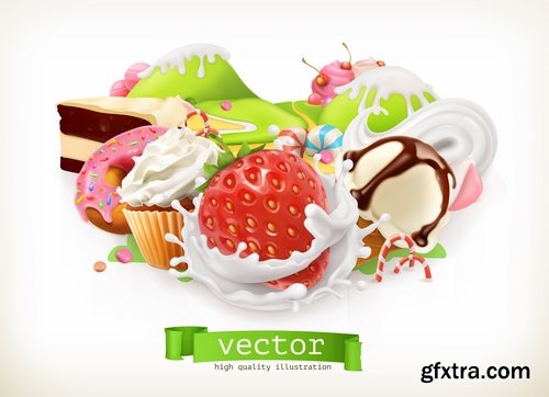 Collection of realistic illustration of vegetables fruits berries vector image 25 EPS