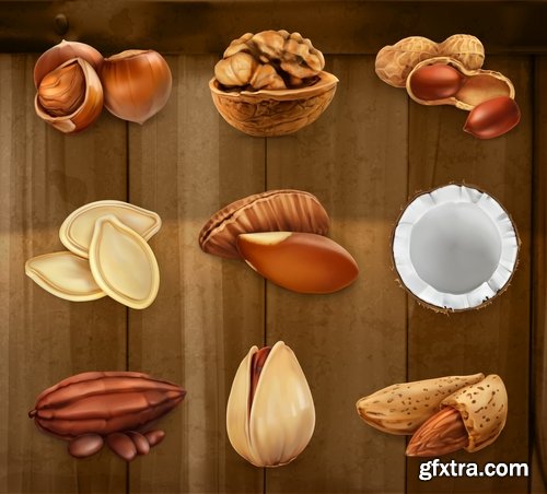 Collection of realistic illustration of vegetables fruits berries vector image 25 EPS