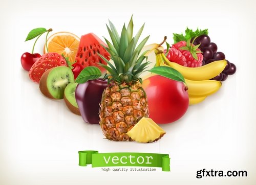 Collection of realistic illustration of vegetables fruits berries vector image 25 EPS