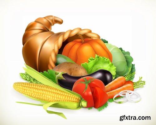 Collection of realistic illustration of vegetables fruits berries vector image 25 EPS