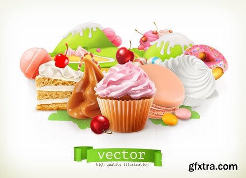 Collection of realistic illustration of vegetables fruits berries vector image 25 EPS