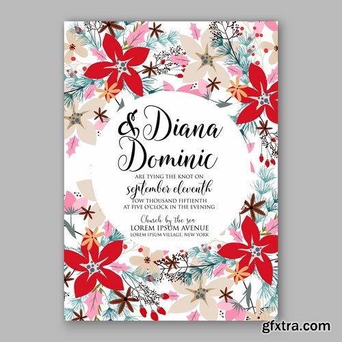 Collection of invitation card for the wedding celebration card with flowers 18 EPS