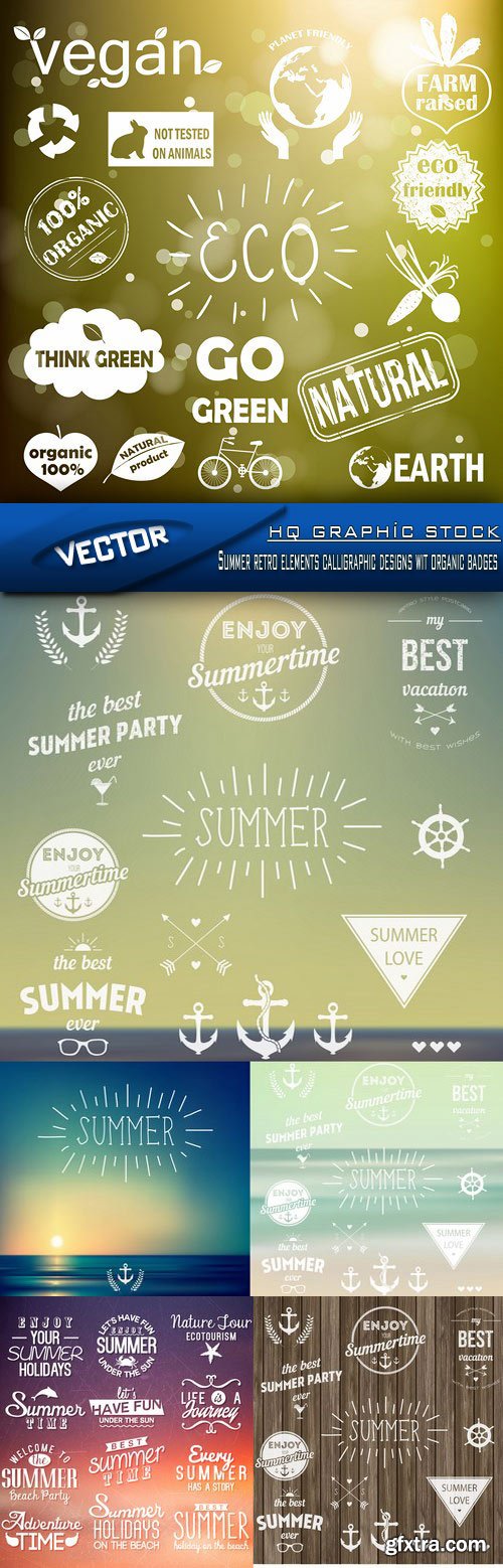 Stock Vector - Summer retro elements calligraphic designs wit organic badges Stock Vector - Summer retro elements calligraphic designs wit organic badges