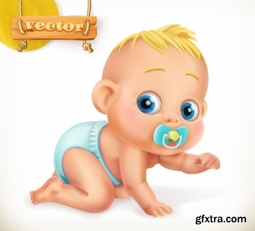 Collection of realistic illustration of a cartoon character to be printed on a postcard 25 EPS