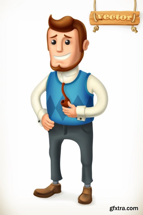 Collection of realistic illustration of a cartoon character to be printed on a postcard 25 EPS