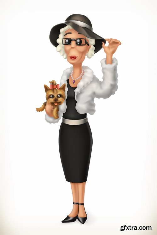 Collection of realistic illustration of a cartoon character to be printed on a postcard 25 EPS