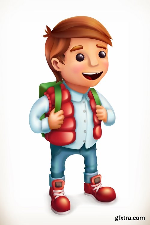 Collection of realistic illustration of a cartoon character to be printed on a postcard 25 EPS