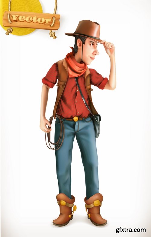 Collection of realistic illustration of a cartoon character to be printed on a postcard 25 EPS