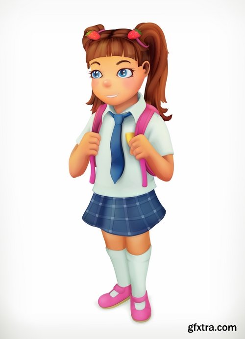 Collection of realistic illustration of a cartoon character to be printed on a postcard 25 EPS