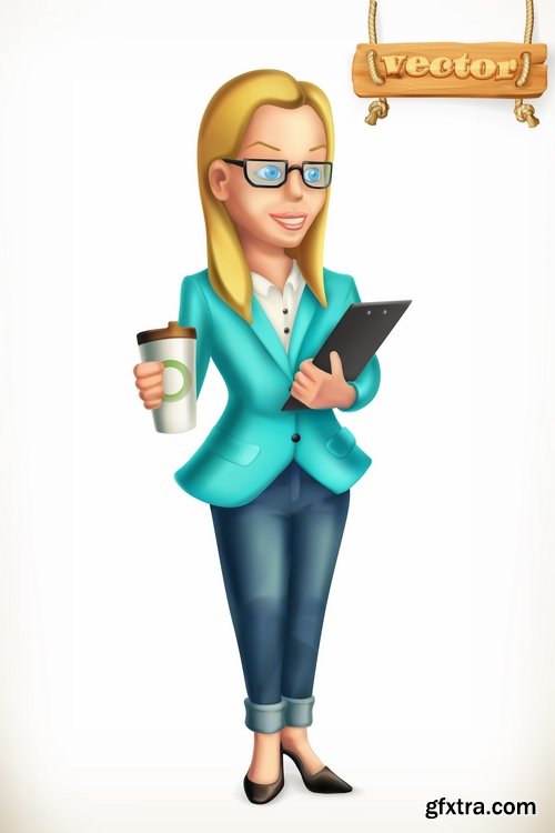 Collection of realistic illustration of a cartoon character to be printed on a postcard 25 EPS