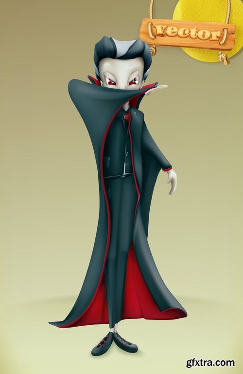 Collection of realistic illustration of a cartoon character to be printed on a postcard 25 EPS