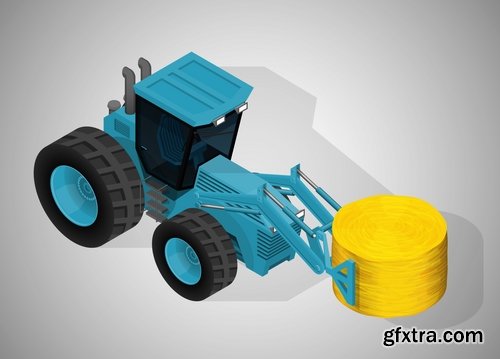 Collection of industrial and construction combine harvester tractor bulldozer excavator truck 25 EPS