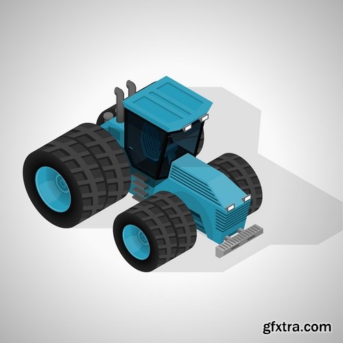 Collection of industrial and construction combine harvester tractor bulldozer excavator truck 25 EPS