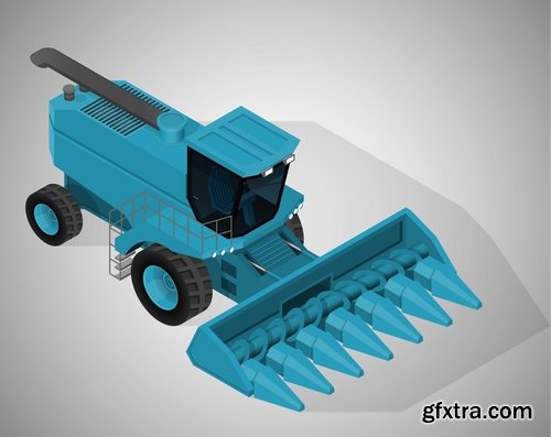 Collection of industrial and construction combine harvester tractor bulldozer excavator truck 25 EPS