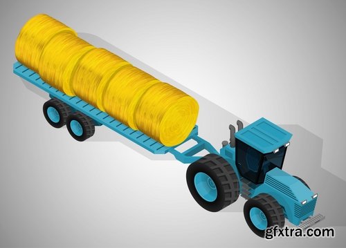 Collection of industrial and construction combine harvester tractor bulldozer excavator truck 25 EPS