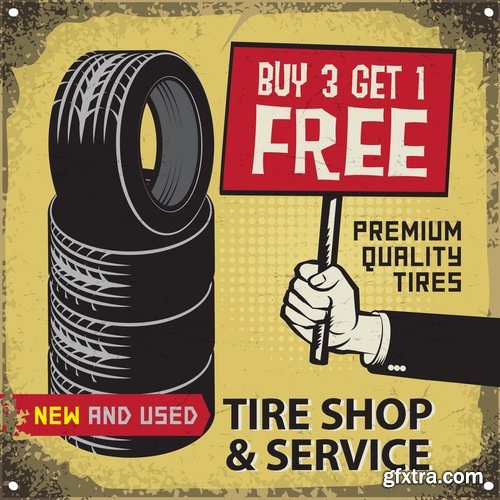 Collection of car repair service flyer banner label advertising the wheel 25 EPS