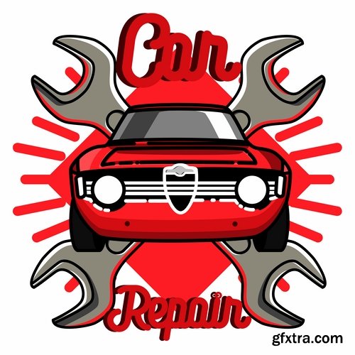 Collection of car repair service flyer banner label advertising the wheel 25 EPS