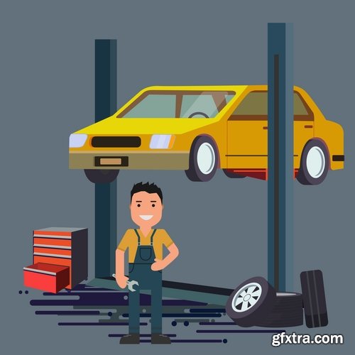 Collection of car repair service flyer banner label advertising the wheel 25 EPS