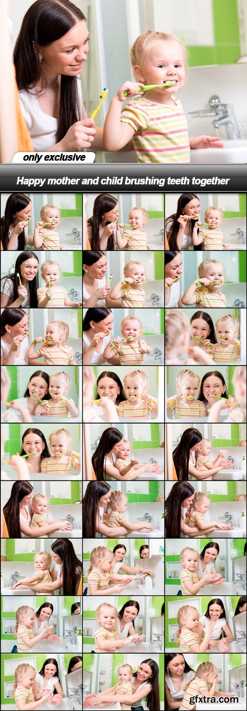 Happy mother and child brushing teeth together - 28 UHQ JPEG Happy mother and child brushing teeth together - 28 UHQ JPEG