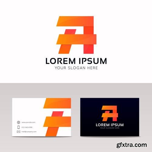 Flat Company Vector Icon Sign Logo Tempate with Business Cards