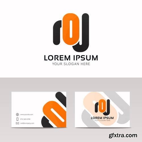 Flat Company Vector Icon Sign Logo Tempate with Business Cards