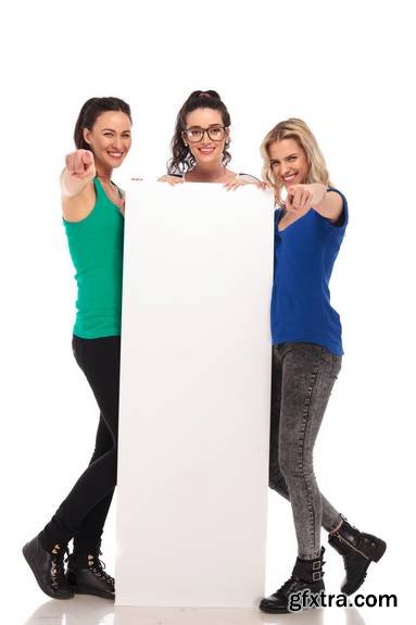 Happy Casual Women Holding Blank Paper