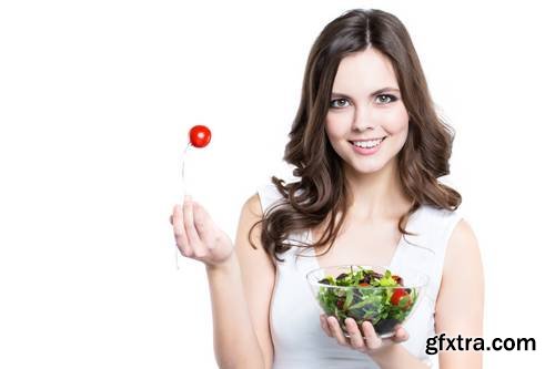 Woman with Salad Isolated