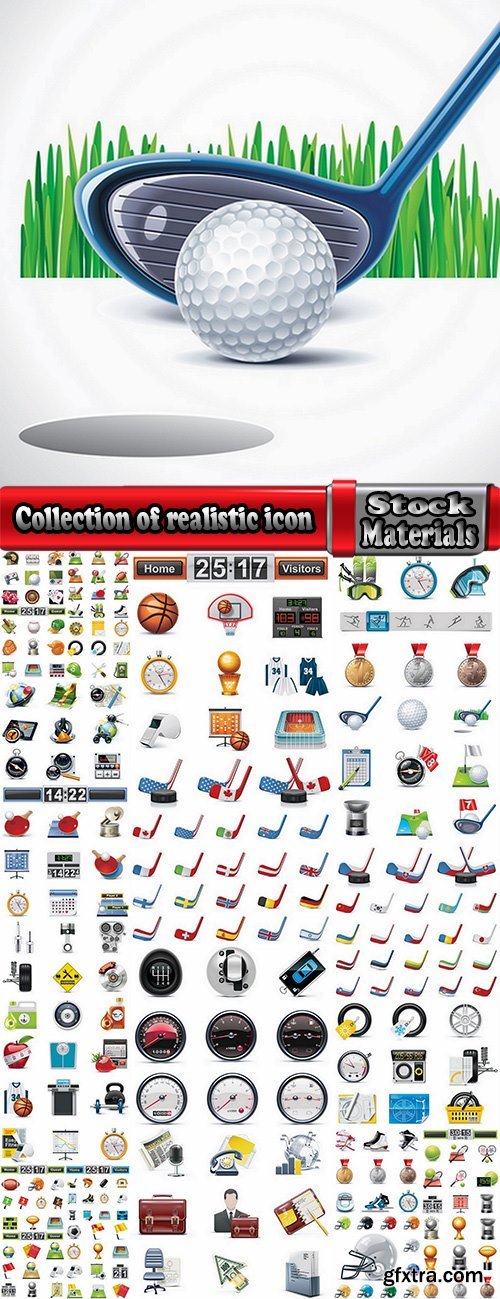 Collection of realistic icon motorsports racing Football Golf Hockey baseball 25 EPS