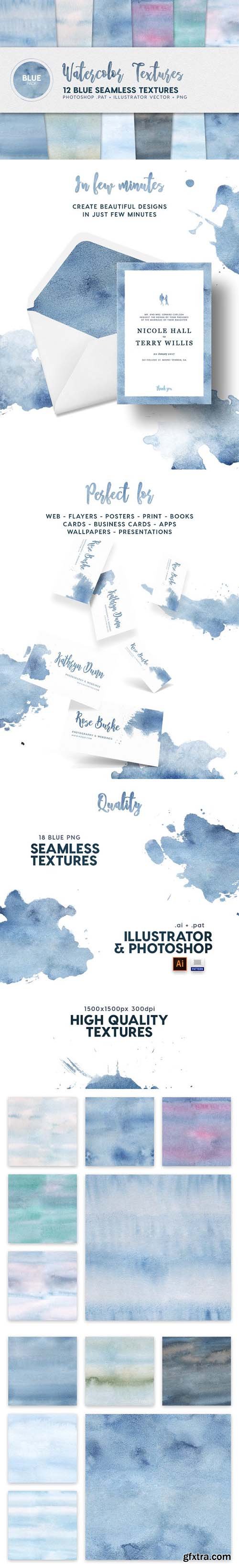 Watercolor Seamless Textures Blue Watercolor Seamless Textures Blue