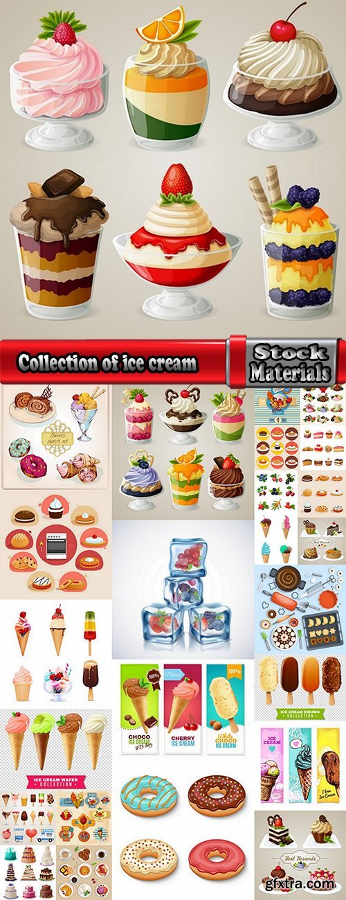 Collection of ice cream sweet donut cake cake icon sticker banner flyer 25 EPS