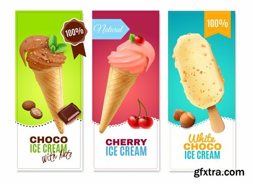 Collection of ice cream sweet donut cake cake icon sticker banner flyer 25 EPS