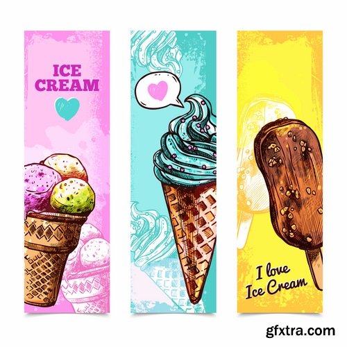Collection of ice cream sweet donut cake cake icon sticker banner flyer 25 EPS