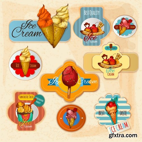 Collection of ice cream sweet donut cake cake icon sticker banner flyer 25 EPS