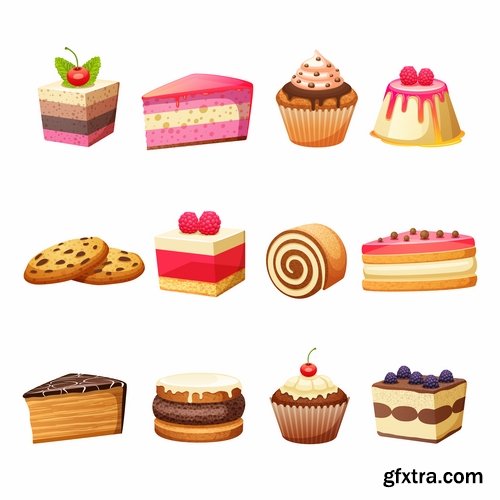 Collection of ice cream sweet donut cake cake icon sticker banner flyer 25 EPS