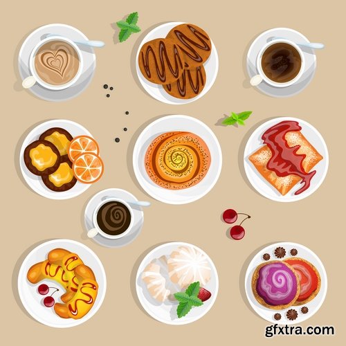 Collection of ice cream sweet donut cake cake icon sticker banner flyer 25 EPS