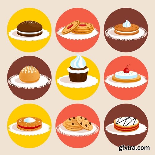 Collection of ice cream sweet donut cake cake icon sticker banner flyer 25 EPS
