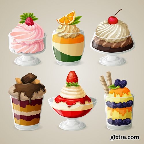 Collection of ice cream sweet donut cake cake icon sticker banner flyer 25 EPS