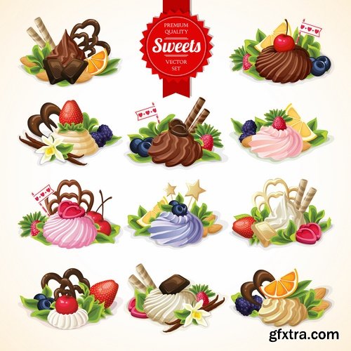 Collection of ice cream sweet donut cake cake icon sticker banner flyer 25 EPS