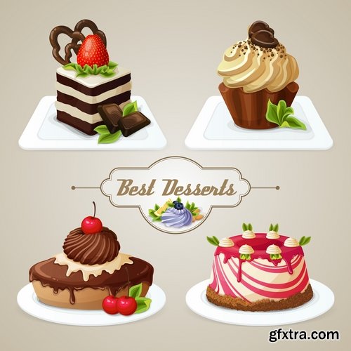 Collection of ice cream sweet donut cake cake icon sticker banner flyer 25 EPS